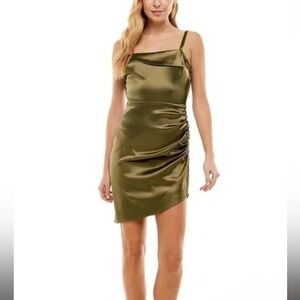 City Studio Asymmetrical Olive Satin Dress. Size M. NWT